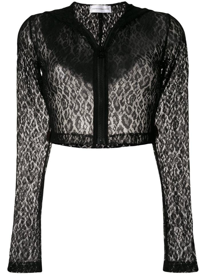 Faith Connexion Sheer Zipped Crop Top - Black