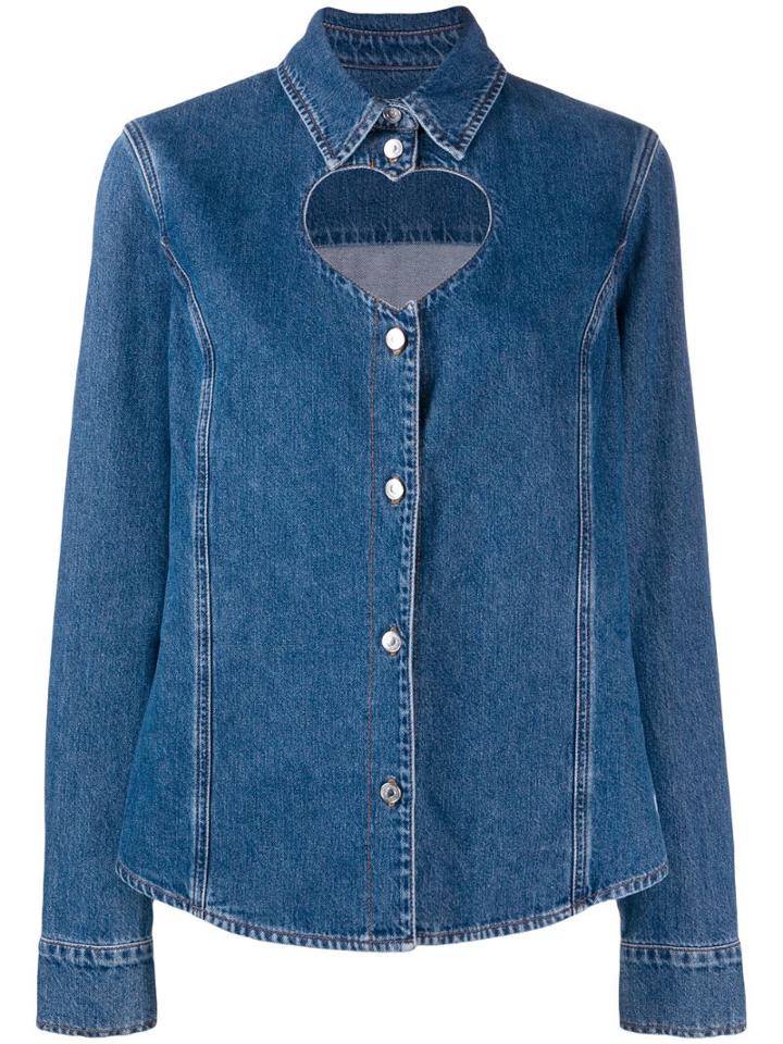 Msgm Heart Shape Cut Out Denim Shirt - Blue