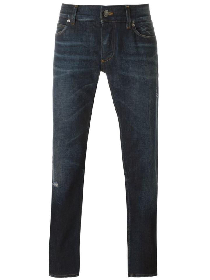 Dolce & Gabbana Distressed Slim Fit Jeans, Men's, Size: 44, Blue, Cotton/calf Leather