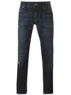 Dolce & Gabbana Distressed Slim Fit Jeans, Men's, Size: 44, Blue, Cotton/calf Leather