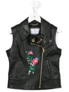 Philipp Plein Kids Embroidered Leather Gilet, Girl's, Size: 8 Yrs, Black