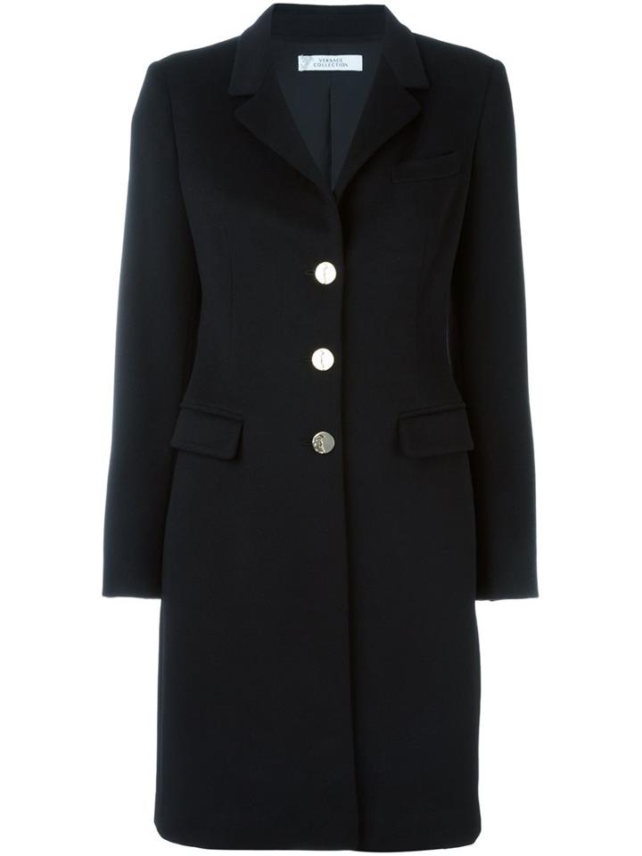 Versace Collection Classic Single Breasted Coat, Women's, Size: 44, Black, Polyester/viscose/cashmere