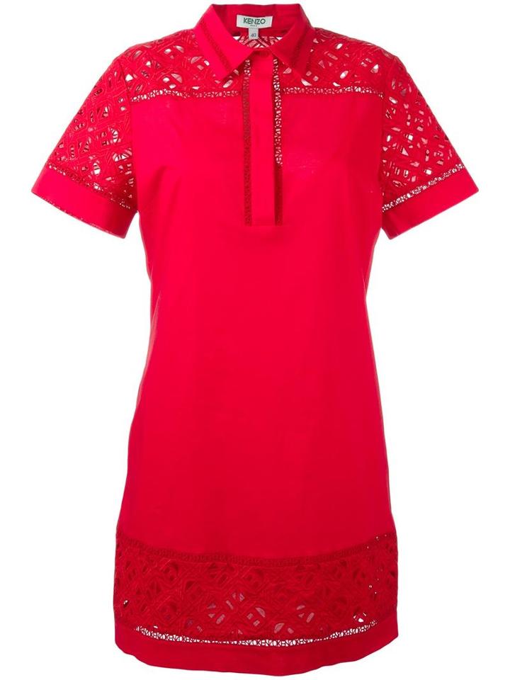 Kenzo Logo Print Shirt Dress, Women's, Size: 36, Red, Cotton