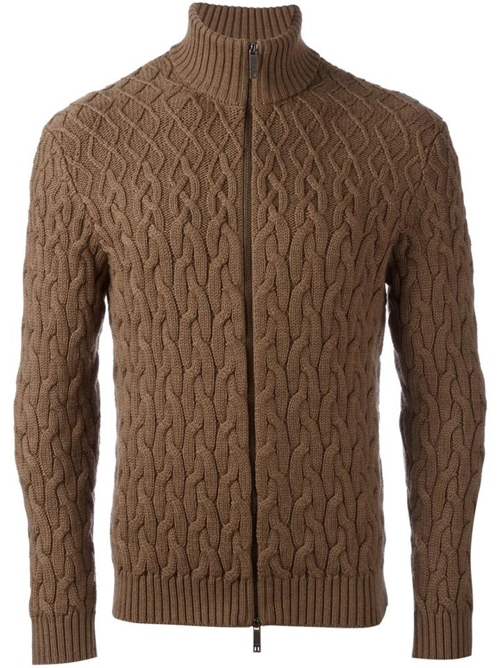Etro Cable Knit Cardigan, Men's, Size: Large, Brown, Wool