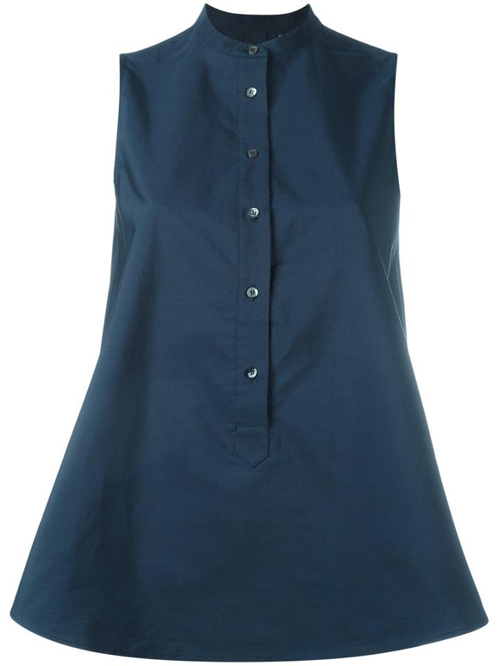 Aspesi - Buttoned Flute Hem Top - Women - Cotton - 46, Women's, Blue, Cotton