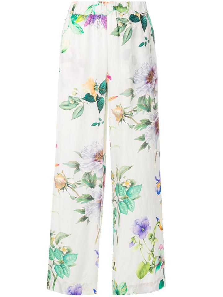 P.a.r.o.s.h. Floral Printed Wide Leg Trousers - White