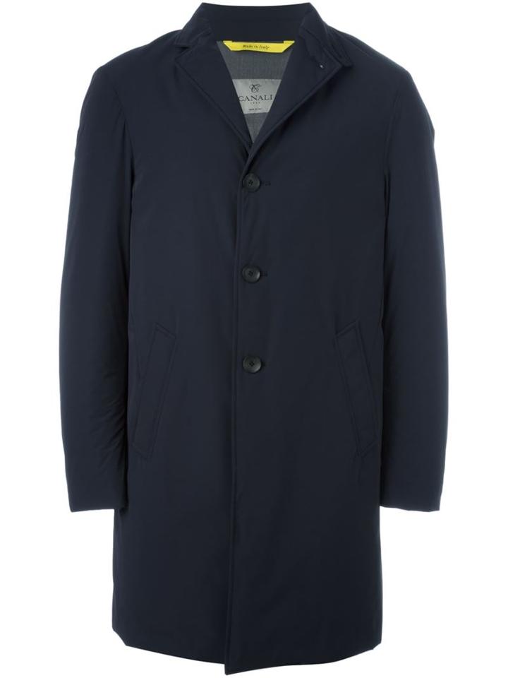 Canali Classic Raincoat, Men's, Size: 54, Blue, Polyamide/polyester/spandex/elastane/wool