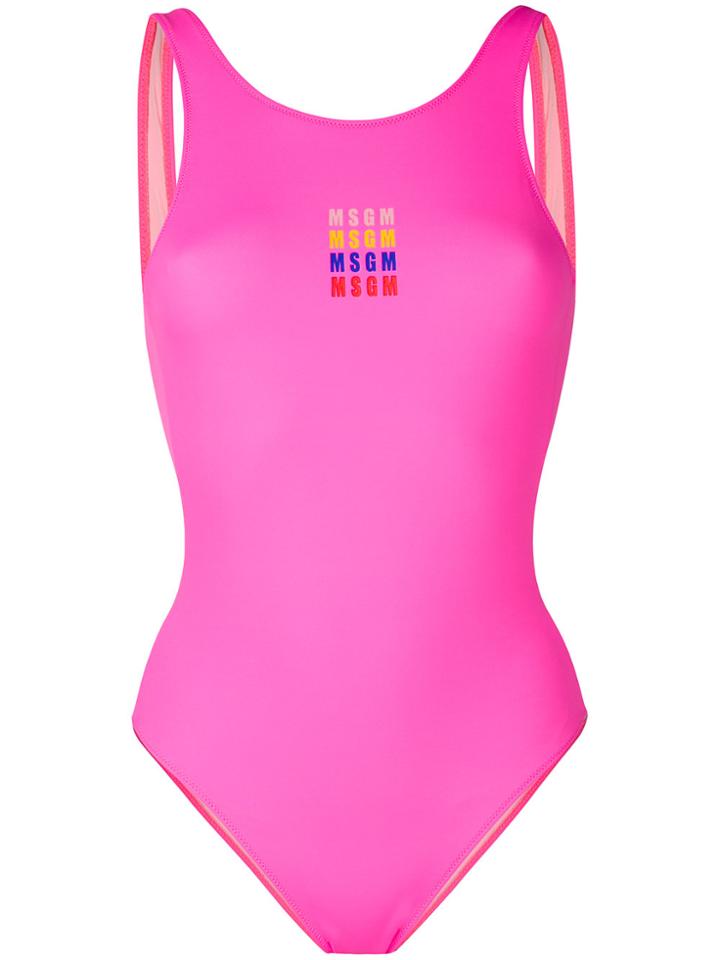 Msgm Plunge Back Swimsuit - Pink & Purple