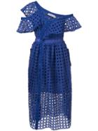 Self-portrait - Lace-embroidered Flared Dress - Women - Polyester - 12, Blue, Polyester