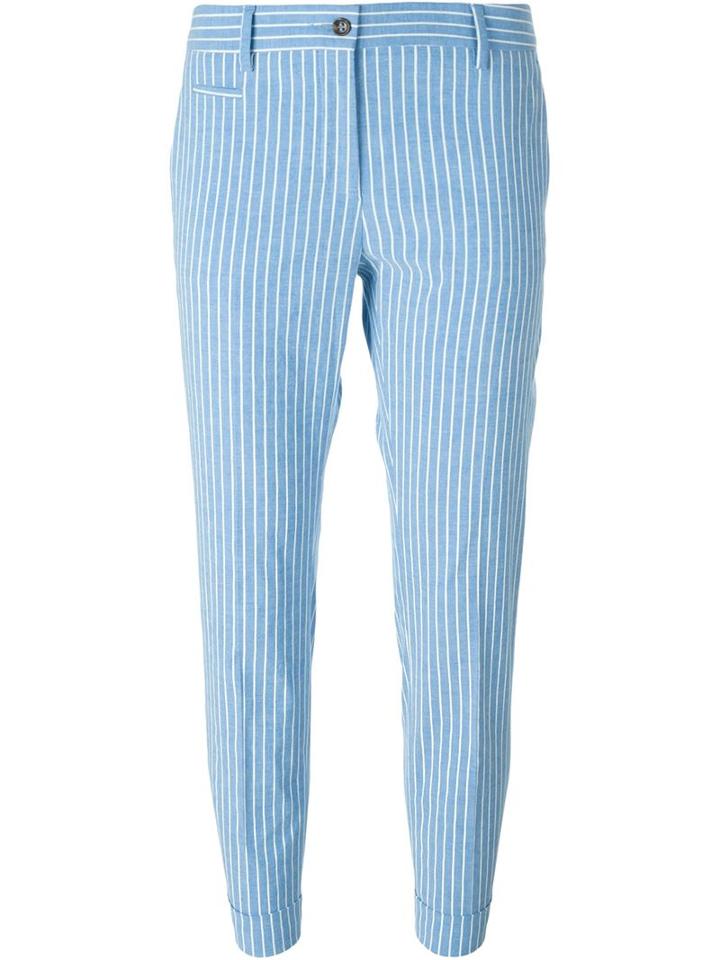 Alberto Biani Striped Trousers, Women's, Size: 42, Blue, Cotton/linen/flax/spandex/elastane