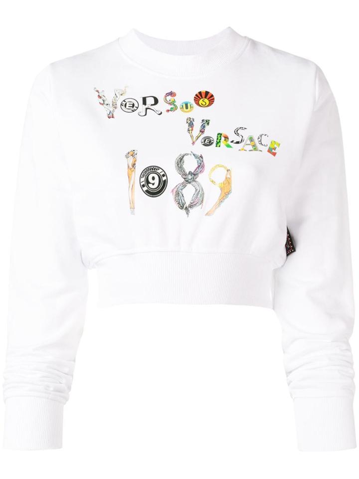 Versus Logo Print Cropped Sweatshirt - White
