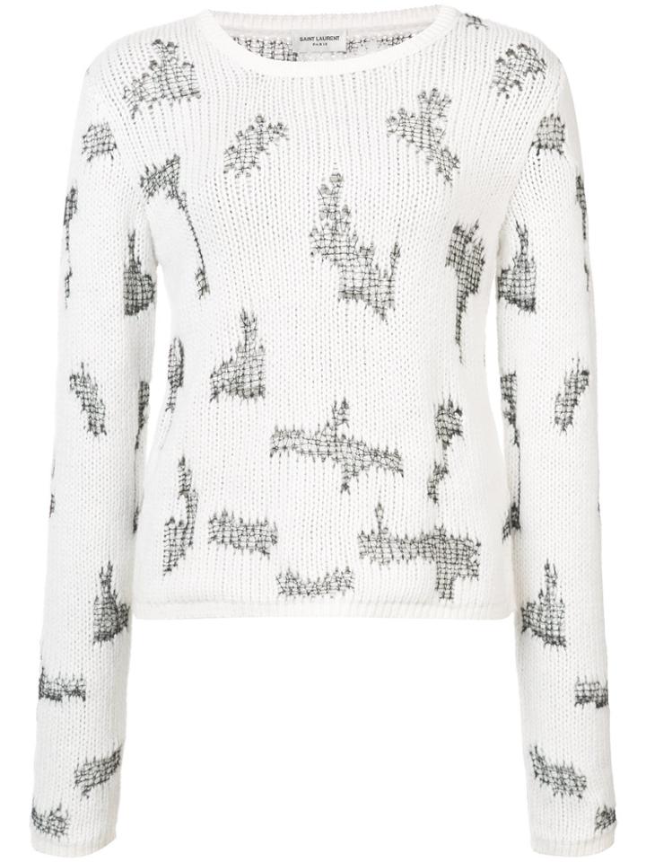 Saint Laurent Distressed Effect Knitted Jumper - White