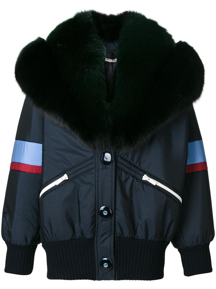 Miu Miu Fur Collar Bomber Jacket - Blue