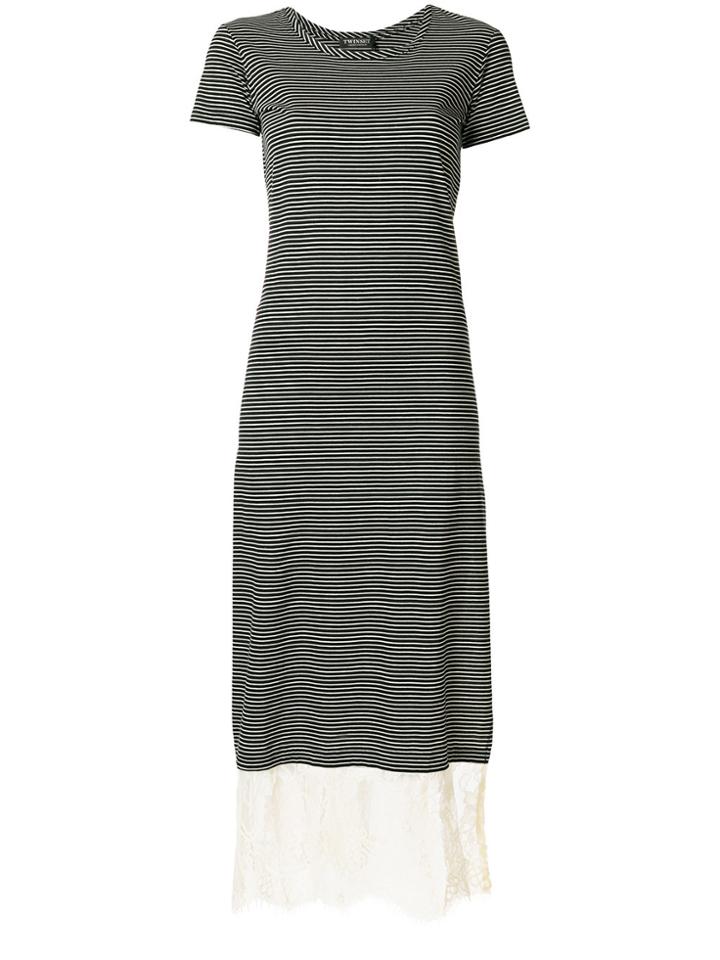 Twin-set Lace Panel Striped Dress - Black