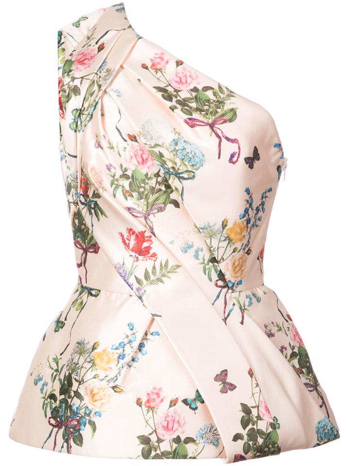 Monique Lhuillier One-shoulder Floral Print Blouse - Pink & Purple