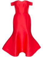 Vika Gazinskaya Off The Shoulder Silk Midi Dress - Red