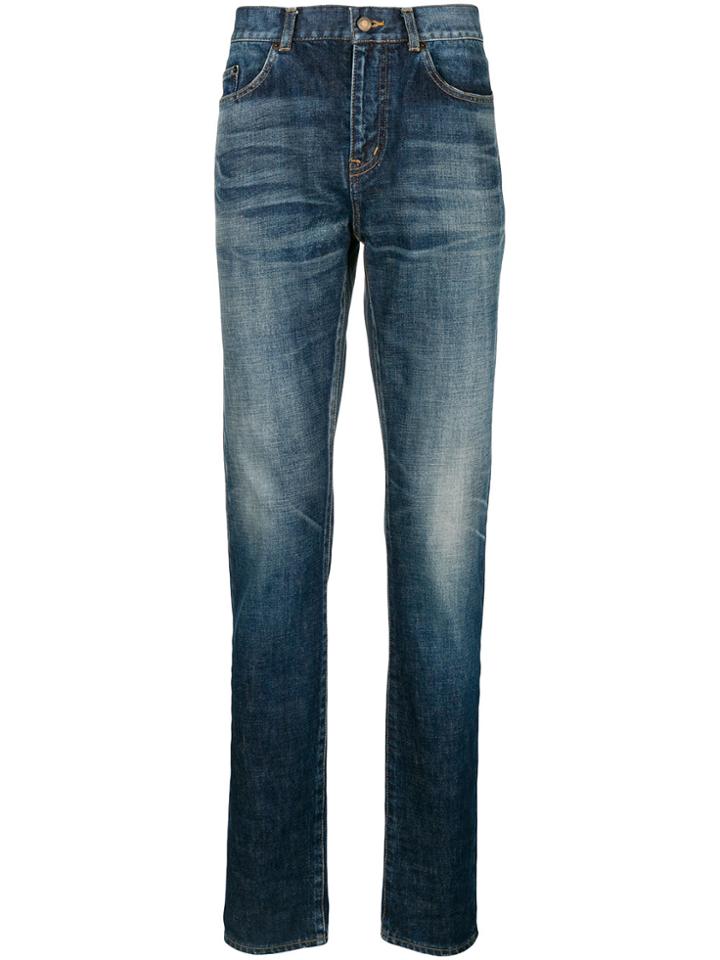 Saint Laurent Faded Detail Jeans - Blue