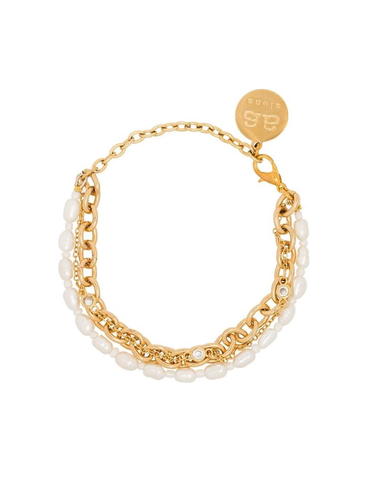 By Alona Yellow Gold Pearl Double Chain Bracelet - White