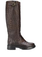 Strategia Croc Embossed Boots - Brown