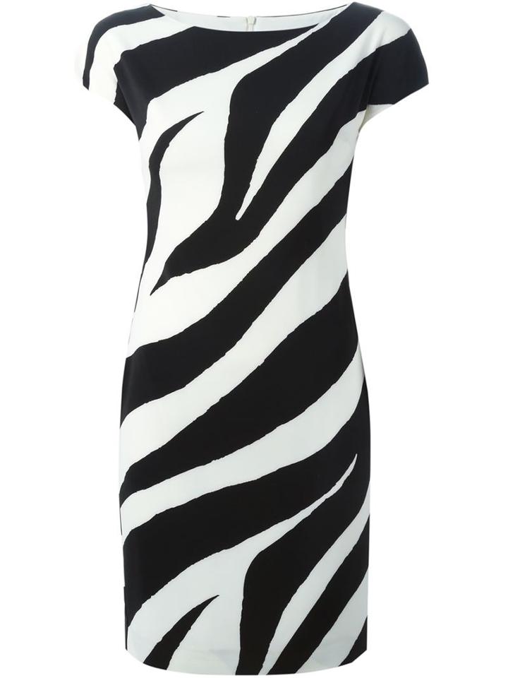 Boutique Moschino Zebra Striped Dress, Women's, Size: 42, White, Polyester/spandex/elastane