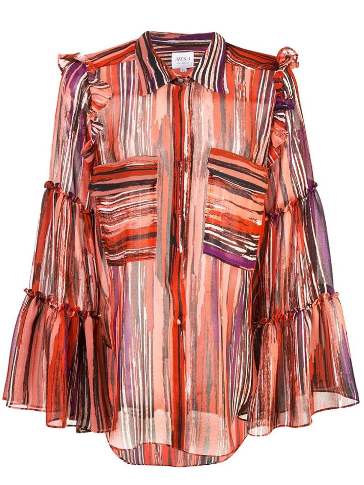 Misa Los Angeles Striped Print Ruffled Shirt - Red