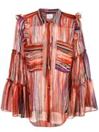 Misa Los Angeles Striped Print Ruffled Shirt - Red