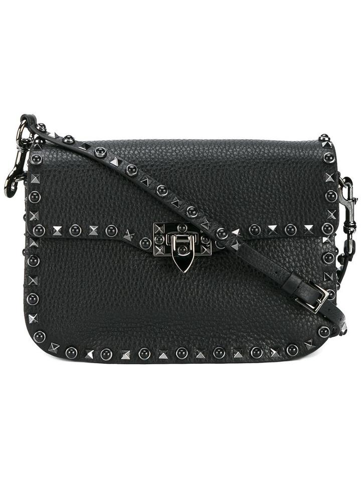Valentino Valentino Garavani 'rockstud' Shoulder Bag, Women's, Black, Calf Leather/suede/brass