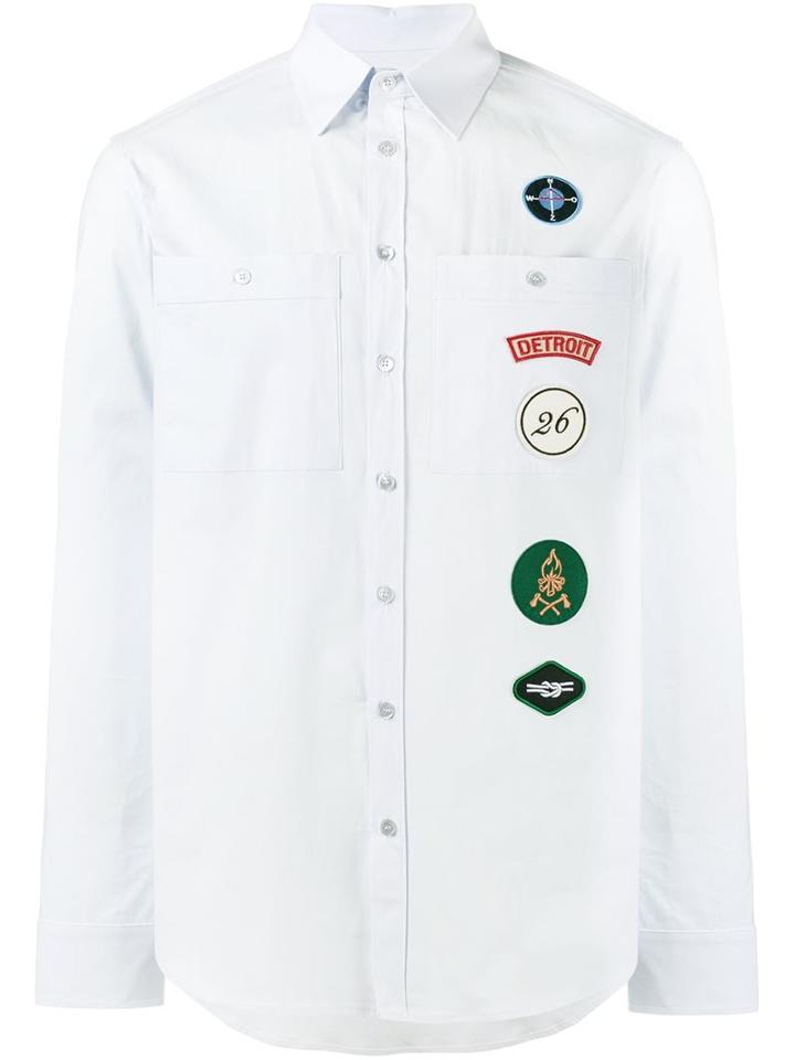 Raf Simons Patch Detail Shirt, Men's, Size: 46, Blue, Cotton/polyurethane