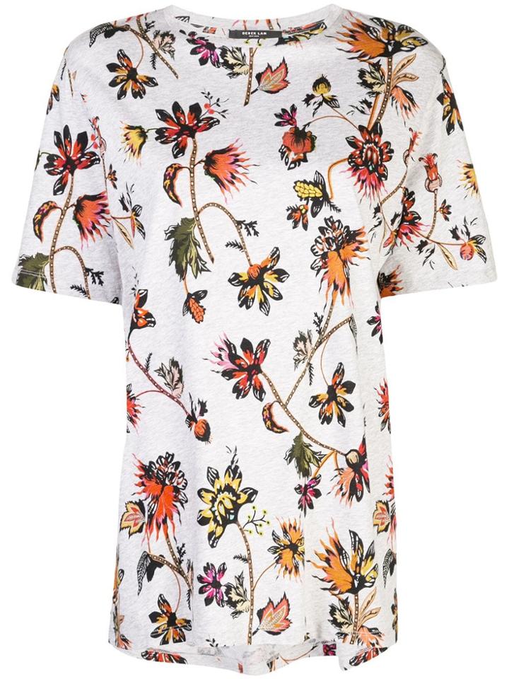 Derek Lam Indian Floral Short Sleeve Printed Tee - Grey
