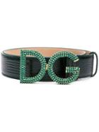 Dolce & Gabbana Snake Embossed Crystal Logo Belt - Green