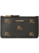Burberry Equestrian Knight Leather Zip Card Case - Black