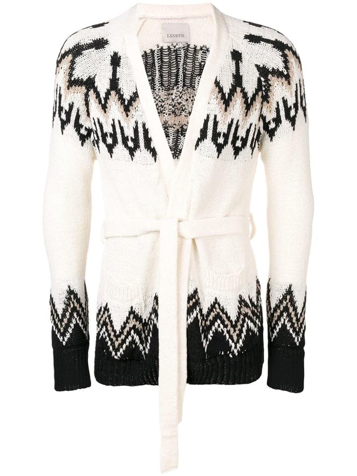 Laneus White Belted Cardigan