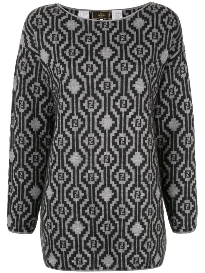 Fendi Vintage Patterned Knitted Jumper - Grey
