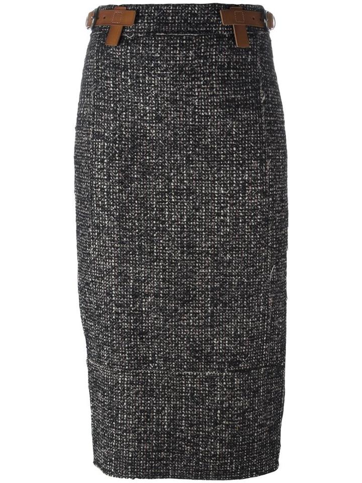 Tom Ford Belted Pencil Skirt, Women's, Size: 38, Black, Calf Leather/virgin Wool/polyamide/silk
