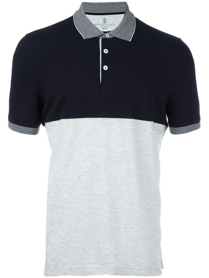 Brunello Cucinelli Colour Block Polo Shirt, Men's, Size: Xxl, Grey, Cotton