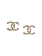 Chanel Vintage Logo Clip On Earrings - Blue