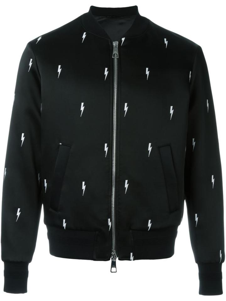 Neil Barrett Lightning Bolt Bomber Jacket, Men's, Size: Xs, Black, Polyamide/acetate/viscose/polyester