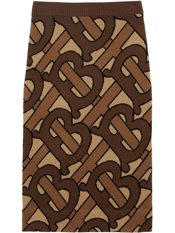 Burberry Monogram Intarsia Wool Pencil Skirt - Brown