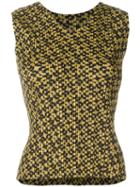 Pleats Please By Issey Miyake Patterned Pleated Top, Women's, Size: 3, Yellow/orange, Polyester