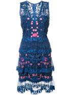 Marchesa Notte - Floral Dress - Women - Polyester - 16, Blue, Polyester