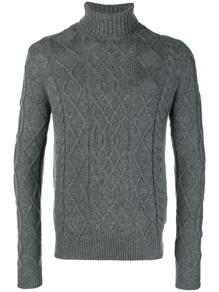 Ballantyne Patterned Turtleneck Jumper - Grey