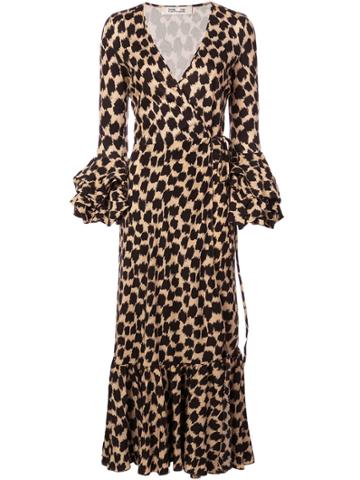 Dvf Diane Von Furstenberg Printed Wrap Dress - Brown