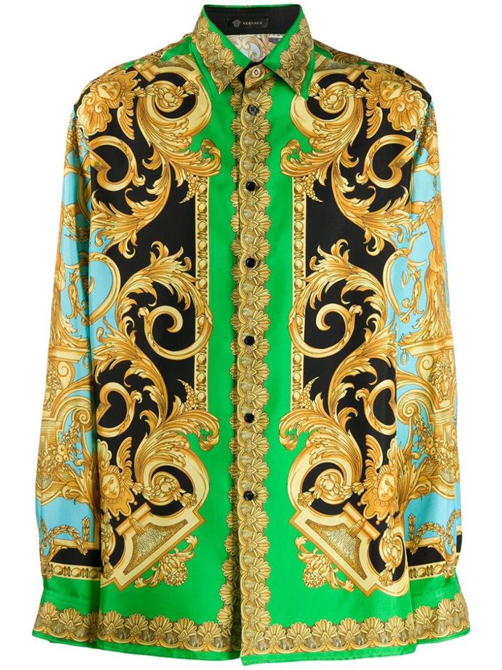 Versace Barocco Print Silk Shirt - Yellow