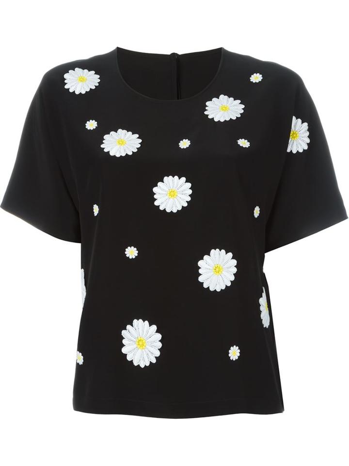 Dolce & Gabbana Daisy Embroidered Top, Women's, Size: 42, Black, Silk