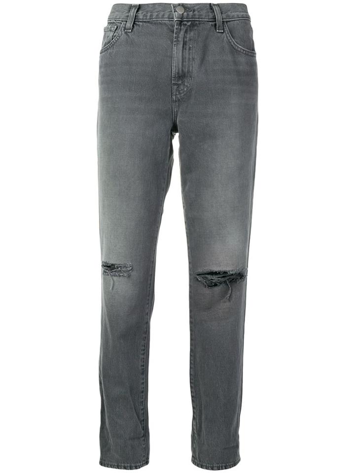 J Brand Ripped Straight Jeans - Grey