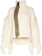 Sacai Fringed Cable-knit Sweater - White
