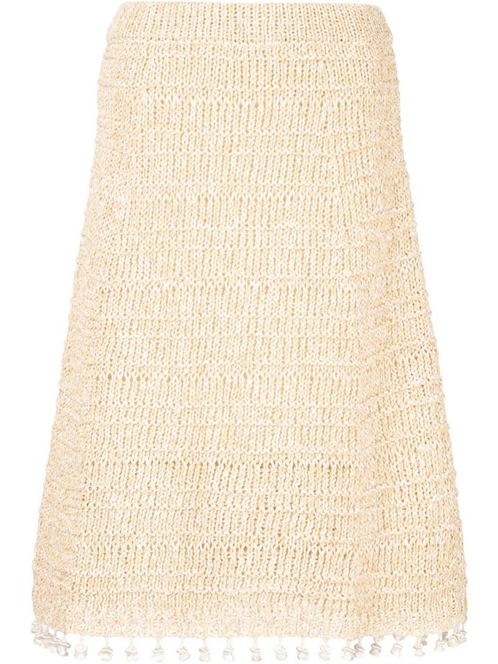 Derek Lam Tasseled A-line Skirt, Women's, Size: M, Nude/neutrals, Cotton