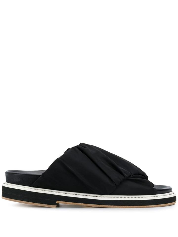 Ganni Crossover-fabric Leather Slides - Black