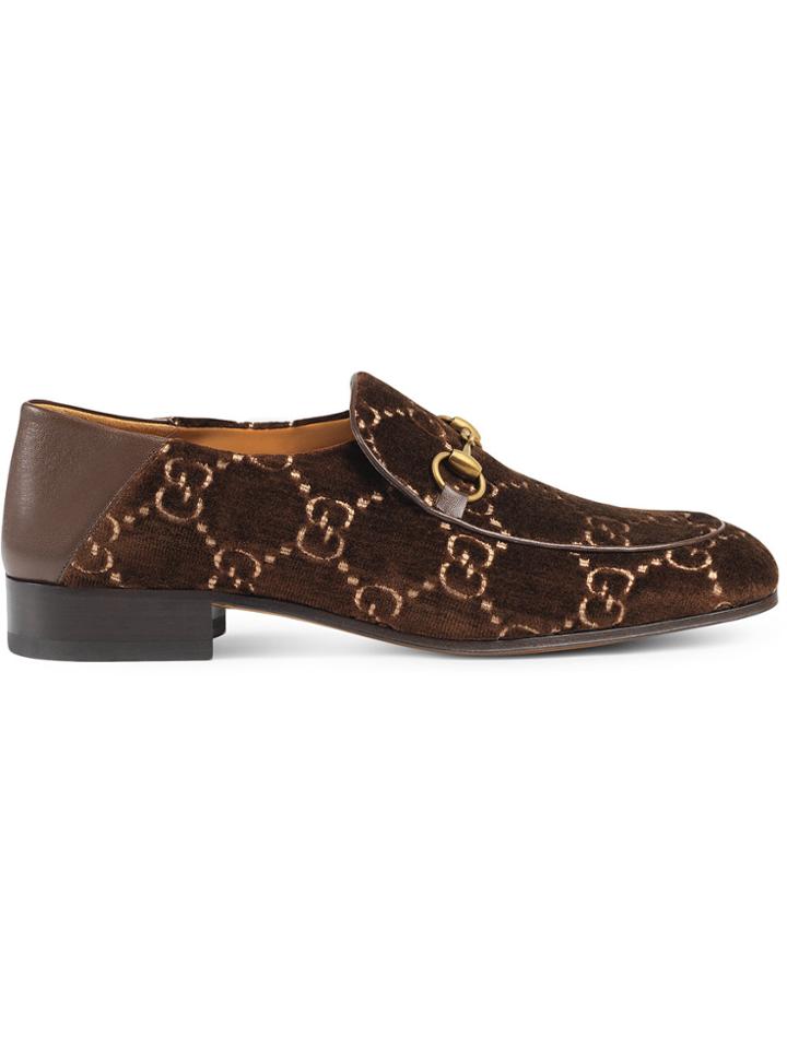 Gucci Horsebit Gg Velvet Loafer - Brown