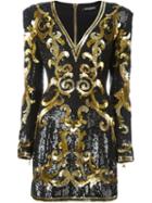 Balmain Baroque Pattern Dress, Women's, Size: 38, Black, Silk/acrylic/polyamide